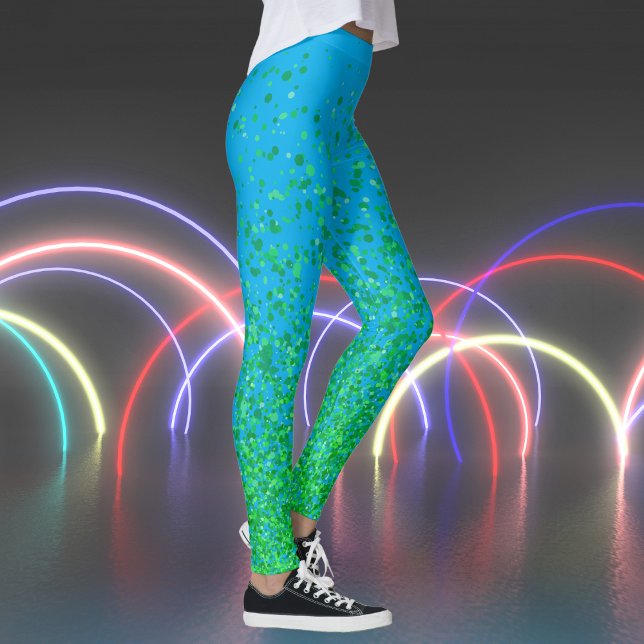 Azure Blue and Green Freckles Print Leggings (Azure Blue and Green Freckles Print Leggings)