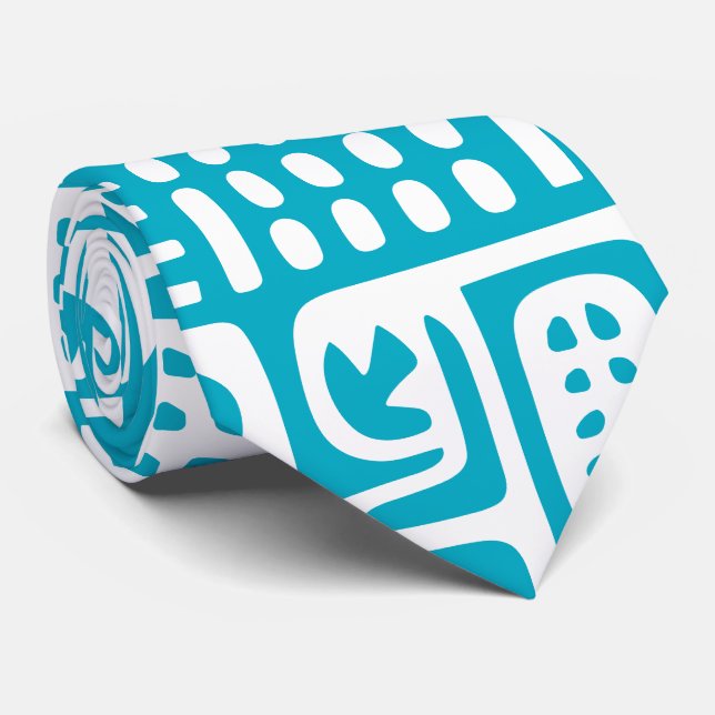azure blue and white doodles  of 7 tie (Rolled)