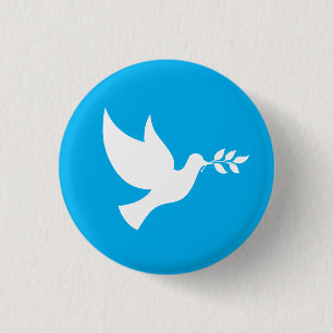 Azure Blue and White Peace Dove 3 Cm Round Badge
