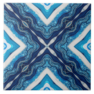 Azure Blue Arabesque Pattern Ceramic Tile