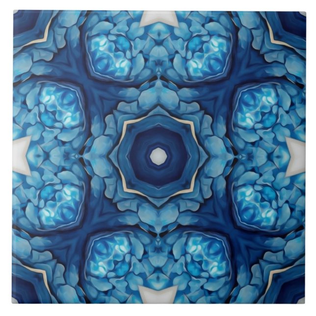 Azure Blue Arabesque Pattern Ceramic Tile (Front)