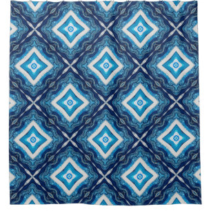 Azure Blue Arabesque Pattern Shower Curtain