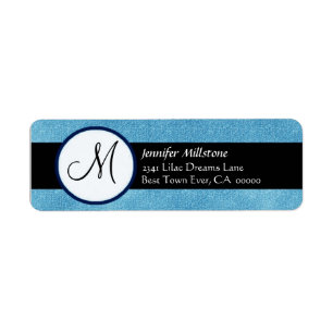 AZURE BLUE & BLACK Wedding Monogram Address Label Return Address Label