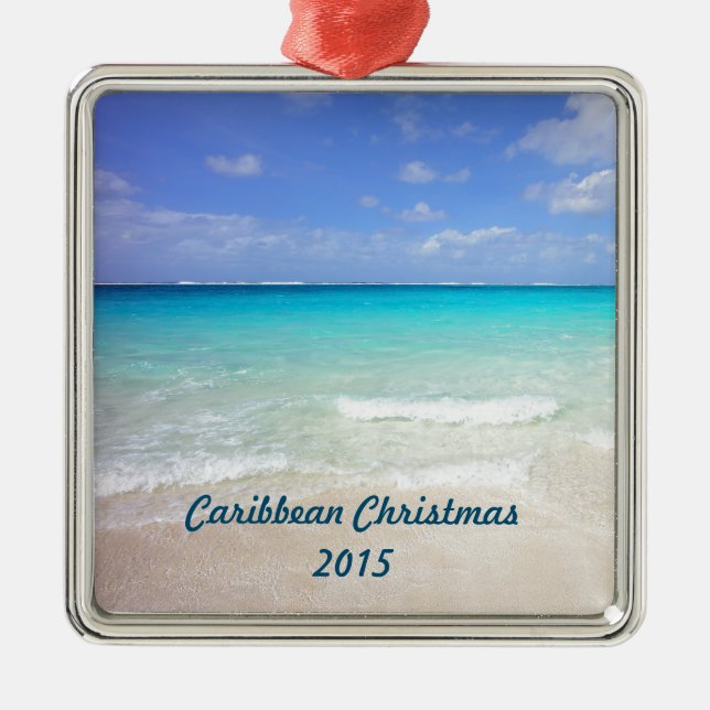 Azure Blue Caribbean Tropical Beach Christmas Metal Tree Decoration (Front)