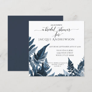 Azure Blue Fern Foliage Botanical Bridal Shower Invitation