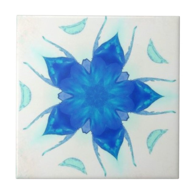 Azure blue flower turquoise aquamarine geometric ceramic tile (Front)