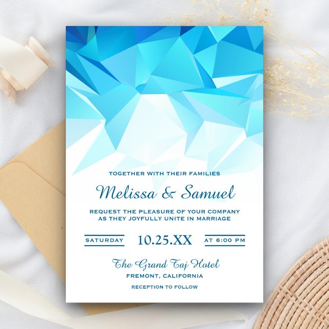 Azure Blue Geometric Origami Wedding Invitation (Creator Uploaded)