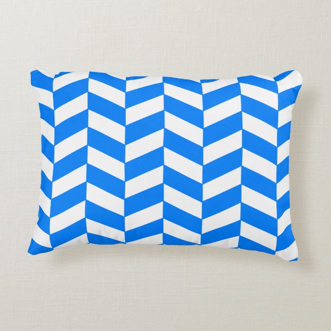 Azure Blue Herringbone Decorative Cushion (Back)