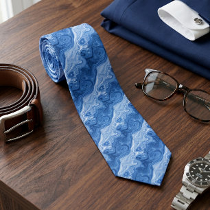 Azure Blue Malachite Marble Swirls Art Pattern Tie