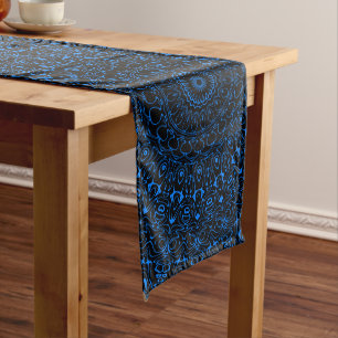 Azure Blue Mandala with Hypnotic Symmetry Long Table Runner