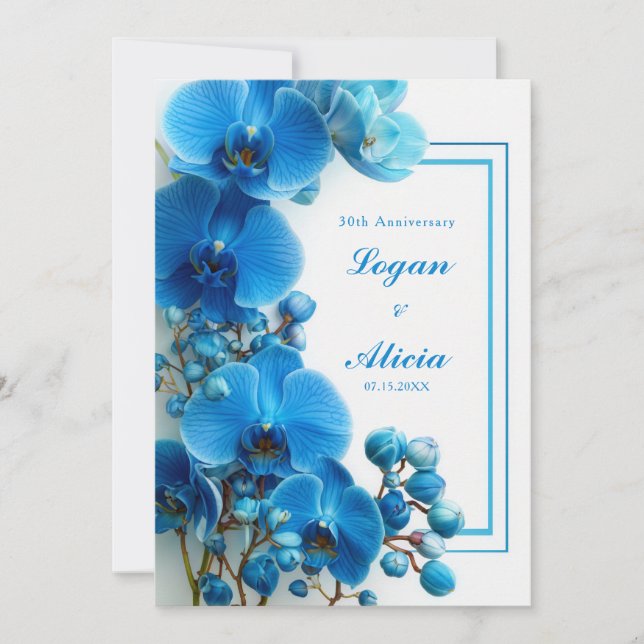 Azure Blue Orchid Minimalist Floral Wedding Invitation (Front)