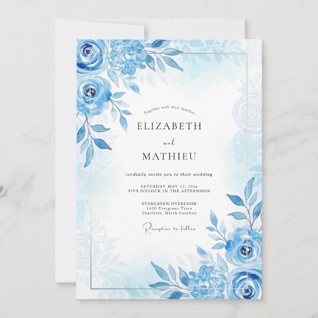 Azure Blue Painterly Spring Wedding Invitation (Front)