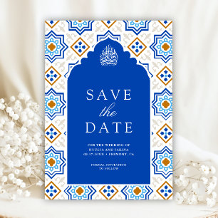 Azure Blue Persian Mosaic Muslim Wedding Save The Date