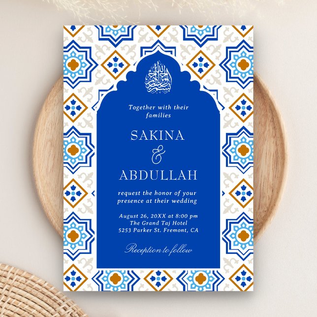 Azure Blue Persian Mosaic QR Code Muslim Wedding Invitation (Creator Uploaded)
