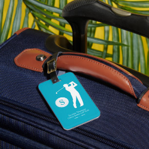 Azure Blue Personalised Golfer Monogram  Luggage Tag