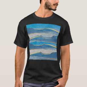 Azure Blue Teal And Golden-Hues Mountains Abstract T-Shirt