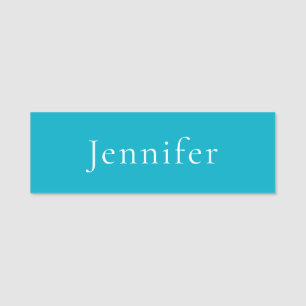 Azure Blue Trendy Modern Minimalist Name Tag