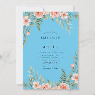 Azure Blush Coral Painted Wedding Invitation