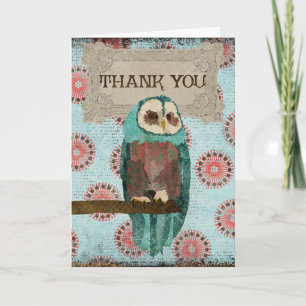 Azure & Blush  Owl Thank You  Card