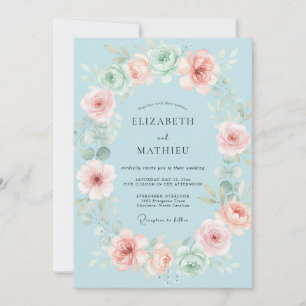 Azure Blush Wreath Wedding Invitation