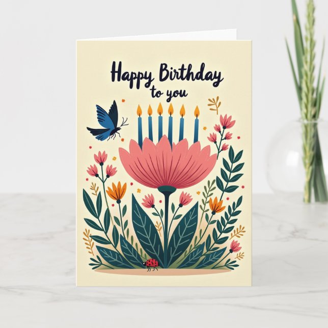 Azure Candle Birthday Scene Card (Front)