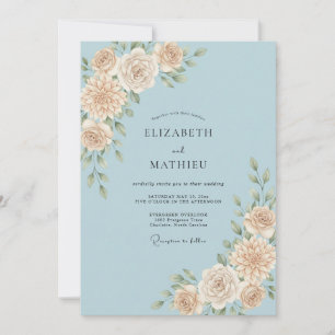 Azure Champagne Leaf Wedding Invitation