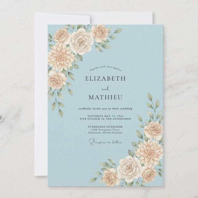 Azure Champagne Leaf Wedding Invitation (Front)