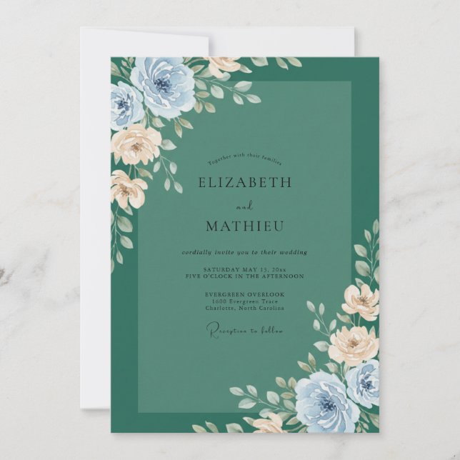 Azure Champagne Petal Wedding Invitation (Front)
