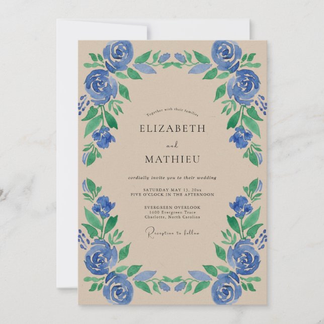 Azure Cobalt Petal Wedding Invitation (Front)
