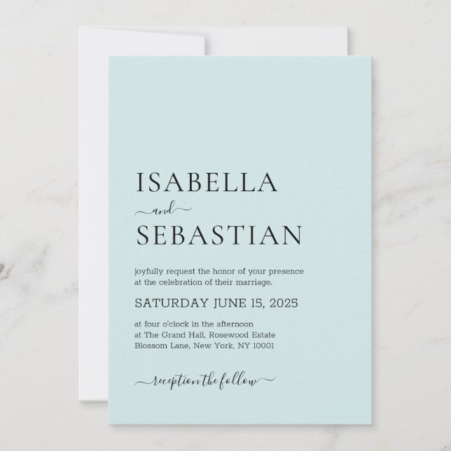 Azure Colour Elegant Wedding Invitation (Front)