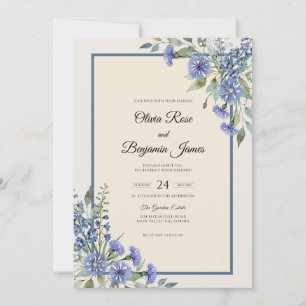 Azure Cornflower Eucalyptus Wedding Invitation