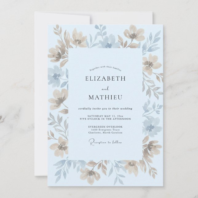 Azure Cream Foliage Eucalyptus Wedding Invitation (Front)