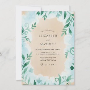 Azure Cream Leafy Wedding Invitation