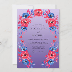 Azure Crimson Periwinkle Petal Wedding Invitation