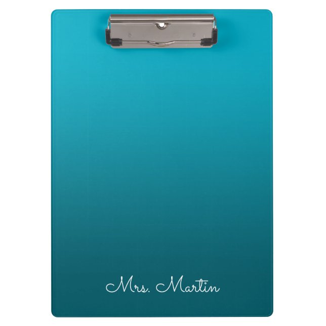 Azure Dark Teal Gradient Personalised Teacher Clipboard (Front)