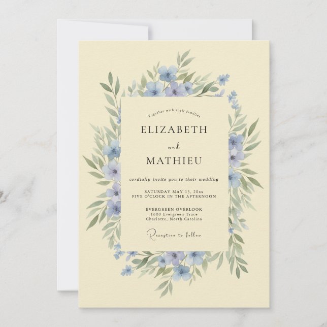 Azure Delicate Botanical Wedding Invitation (Front)