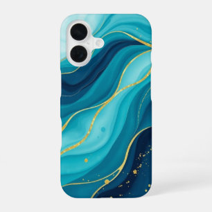 Azure Depths with Golden Veins iPhone 16 Case