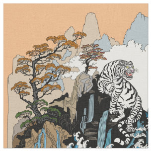 Azure Dragon and White Tiger. Illustration Fabric