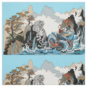 Azure Dragon and White Tiger. Illustration  Fabric