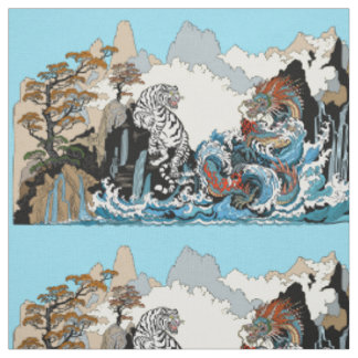 Azure Dragon and White Tiger. Illustration Fabric