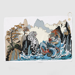 Azure Dragon and White Tiger. Illustration Golf Towel