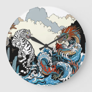Azure Dragon and White Tiger. Illustration Large Clock