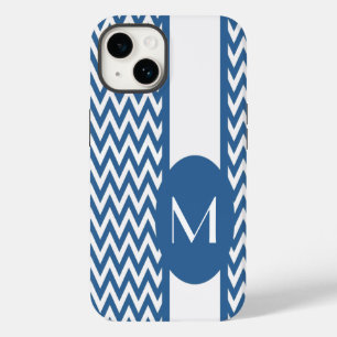 Azure Elegant Chevron Design with monogram Case-Mate iPhone 14 Case