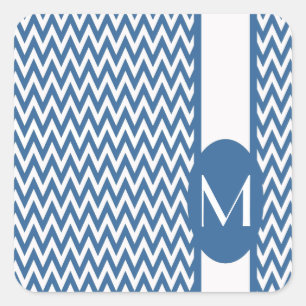 Azure Elegant Chevron Design with monogram Square Sticker