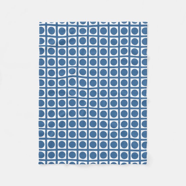Azure Elegant Grid Dots Fleece Blanket (Front)