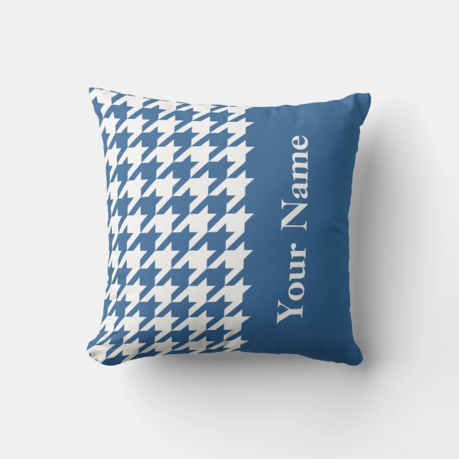 Azure Elegant Houndstooth with name Cushion (Front)
