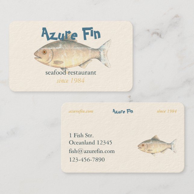 Azure Fin Classic Fish Restaurant Business Card (Front/Back)