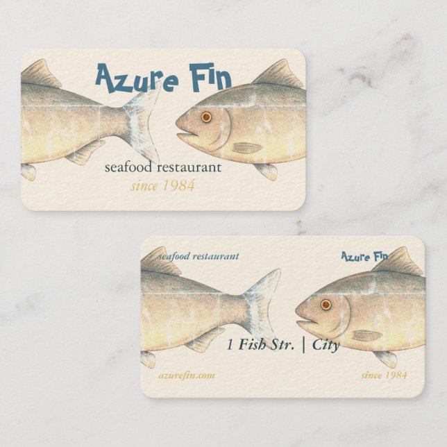 Azure Fin Elegant Fish Restaurant Business Card (Front/Back)