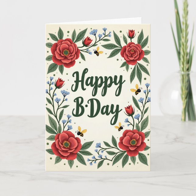 Azure Floret Birthday Card (Front)