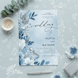Azure Frost Leafy Romance Wedding Invitation